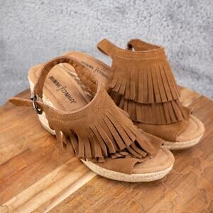 Minnetonka Womens Ashley Wedge Tassel Lesther Sandals Sz 6